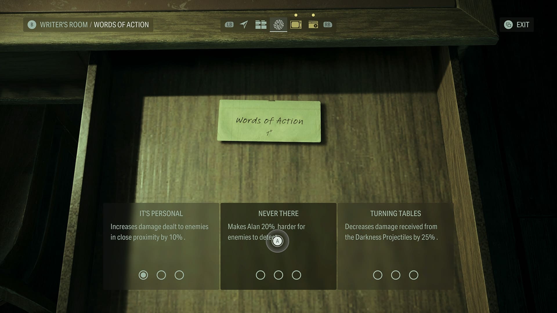 Alan Wake II Deluxe Edition review screenshot 14 upgrades Words of Power Writer's Room
