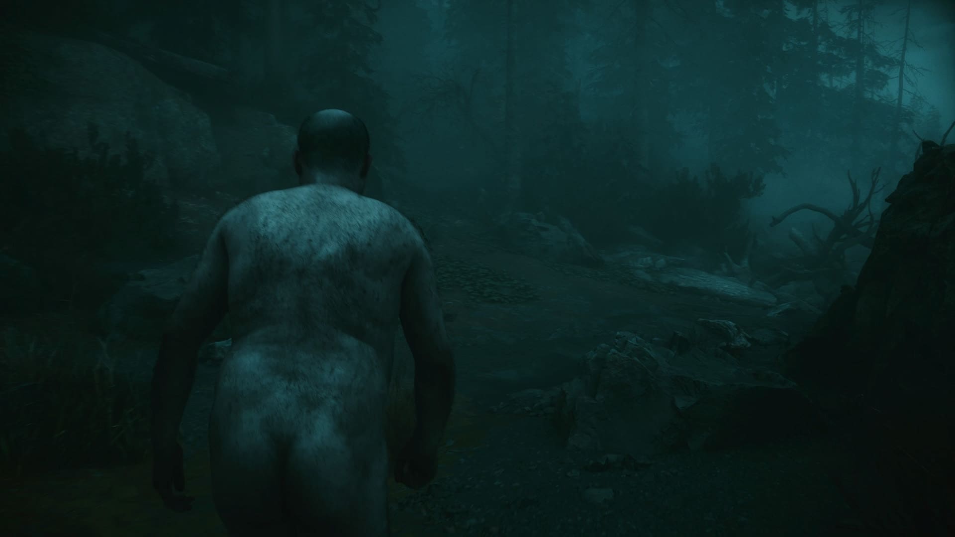 Alan Wake II Deluxe Edition review screenshot 2 naked man running forest Cauldron Lake