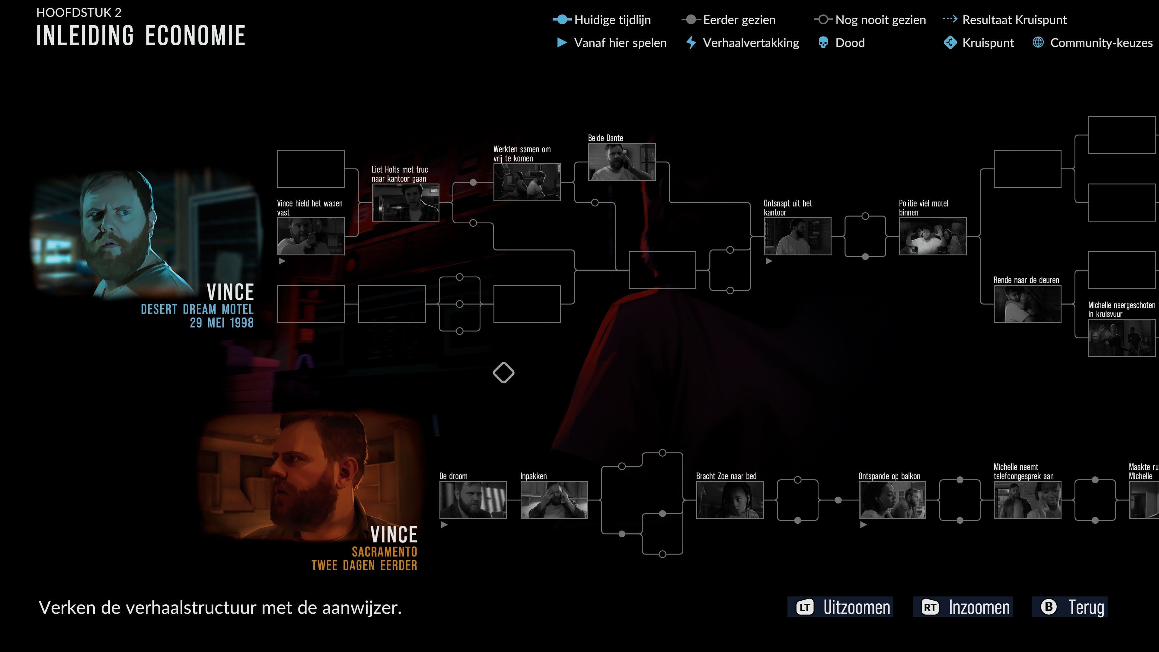 Via de verkenningsmodus in het menu van As Dusk Falls kun je kiezen welke scenes je wilt herspelen