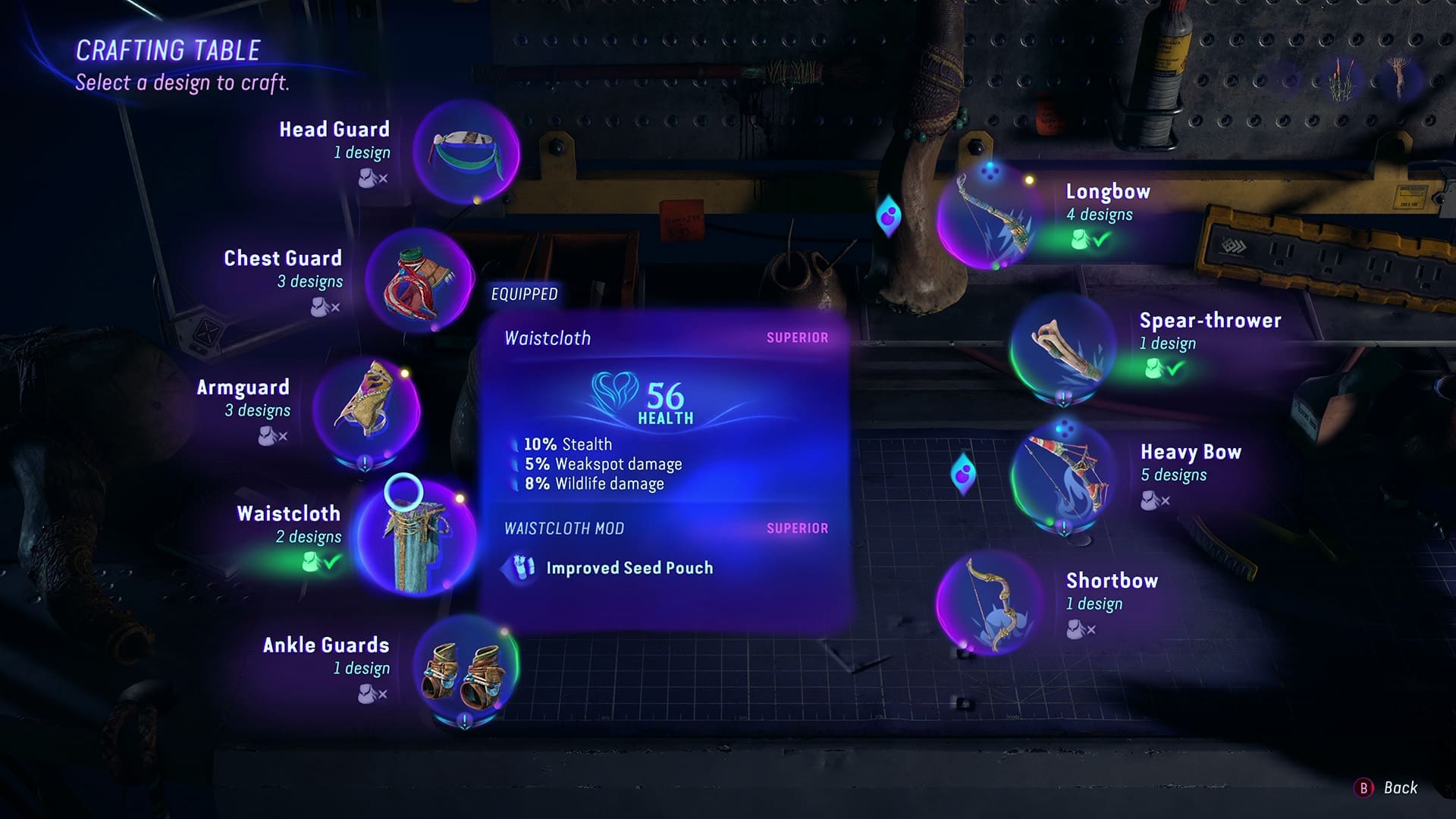 Je kunt wapens en armour craften aan Crafting Tables bij Na'vi-clans