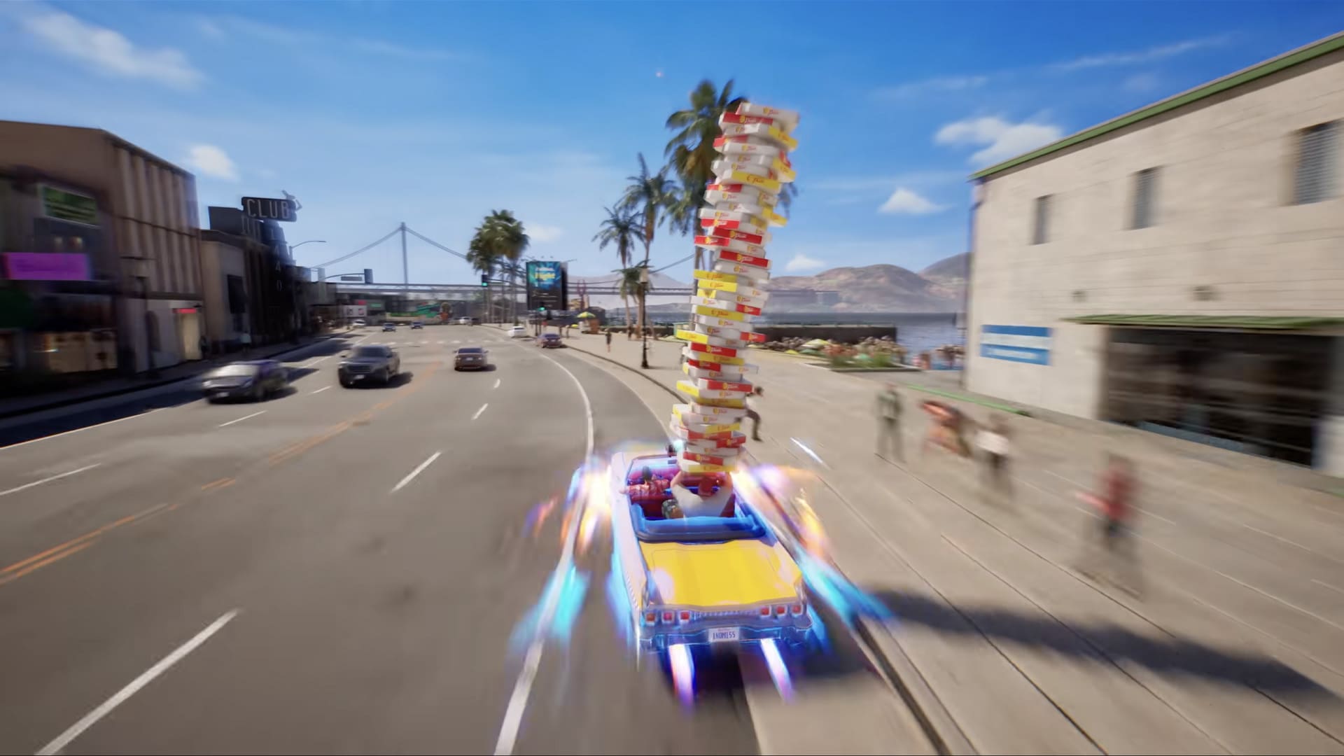 Ook in de gamescom-demo ervaarde ik dat een pizzabezorger een stapel van vijftig pizzadozen in zijn handen vasthield!