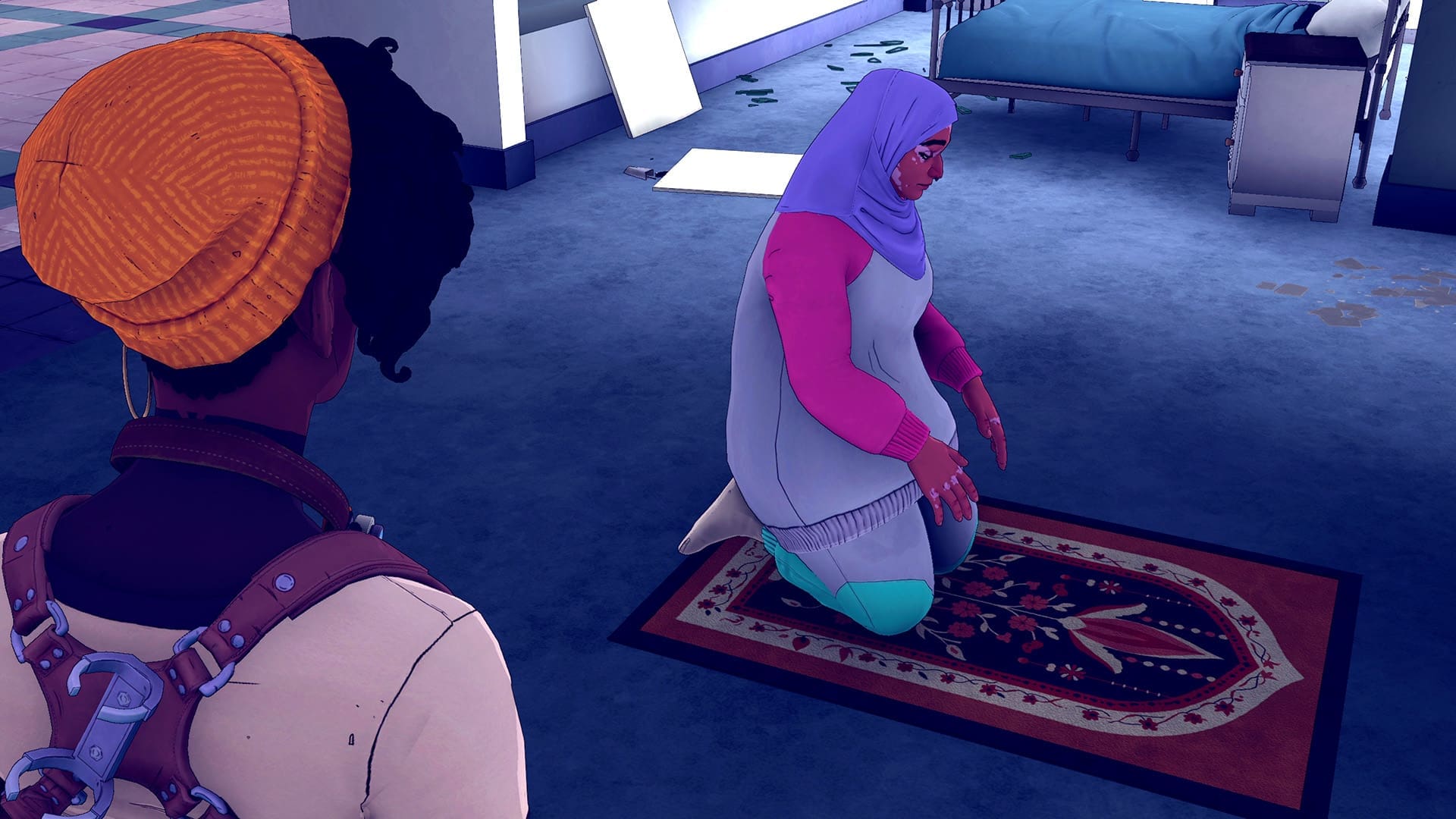 Dustborn game review screenshot 4 terrible character Sai mall praying