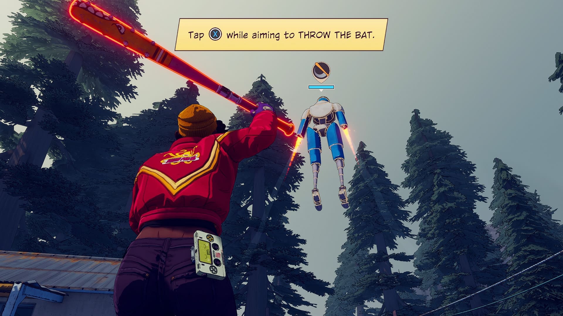 Dustborn game review screenshot 8 fight flying robot agents throwing bat