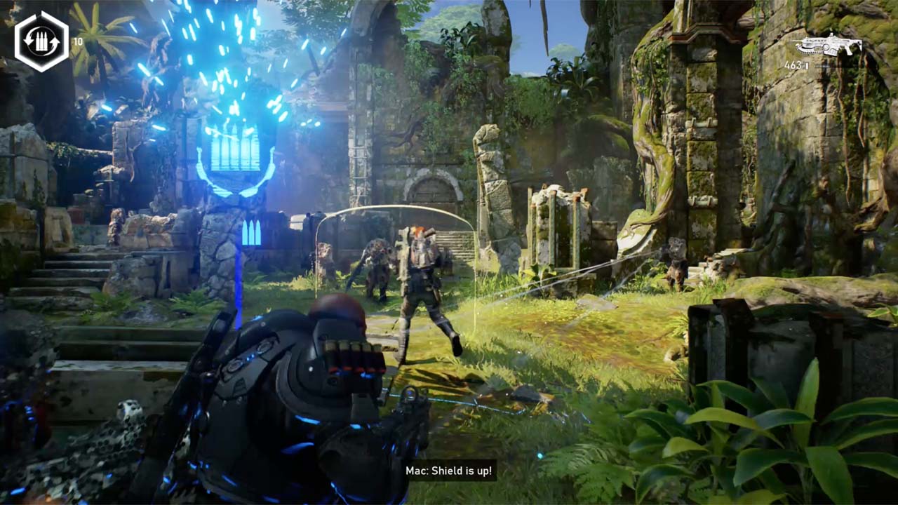 Waar Keegan de Ability heeft om ammo aan te vullen, heeft Mac een schild tot zijn beschikking