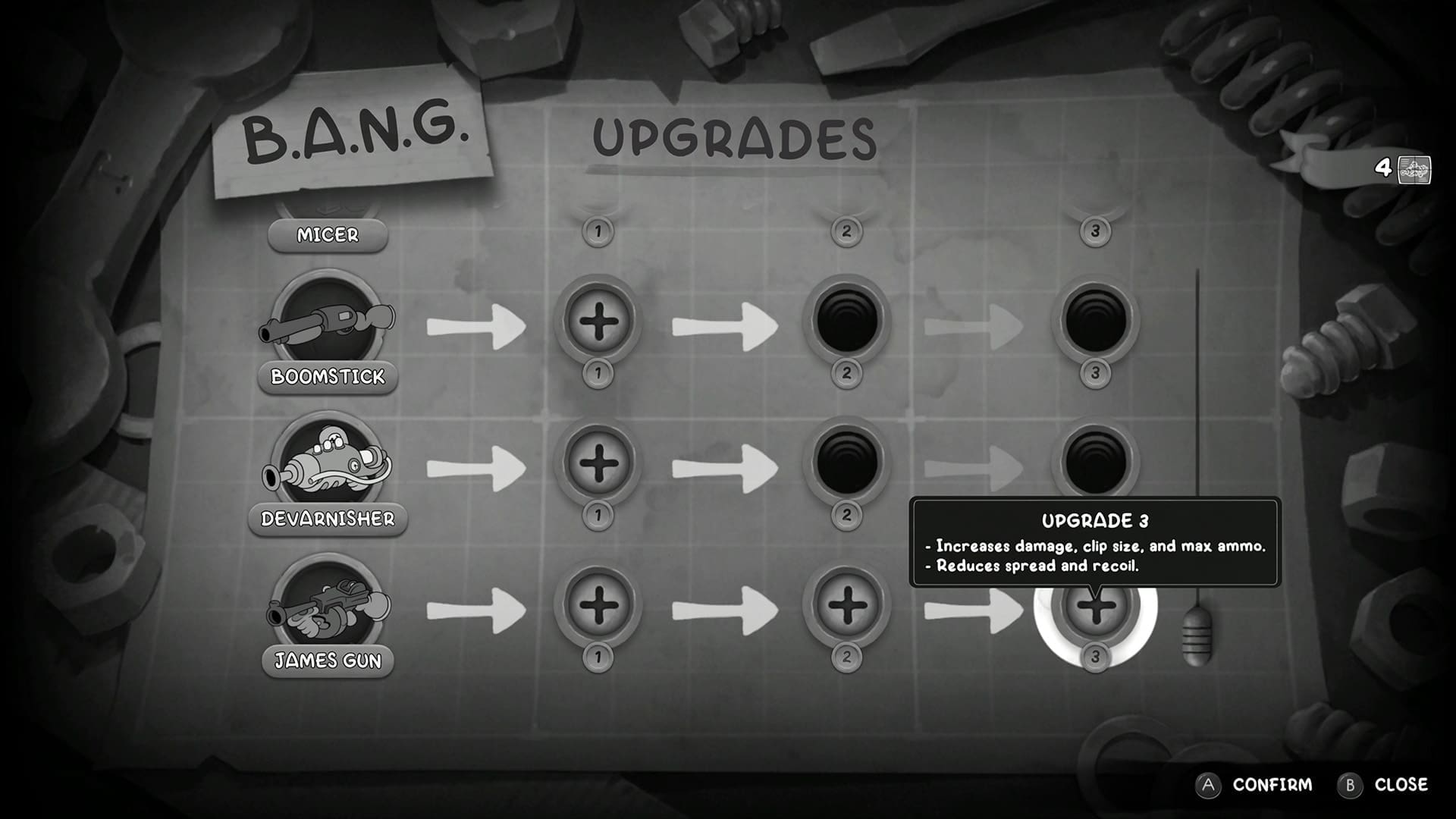 Bij Tammy Tumbler in de kelder kan Jack zijn wapens upgraden, waarvoor hij schematics nodig heeft