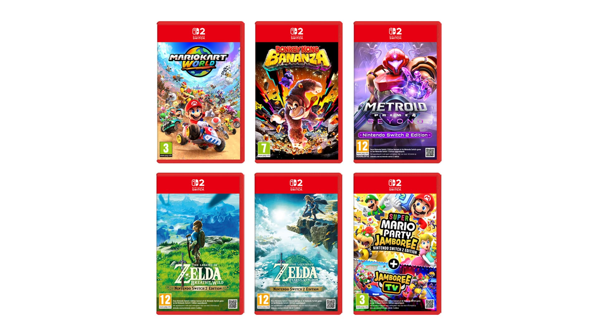 De verpakkingen van een aantal launchgames en aankomende games voor de Switch 2