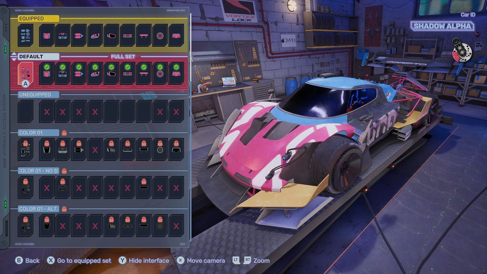 Je kunt voertuigen pimpen in de workshop, maar er zijn helaas geen upgrades uit te voeren in deze racegame