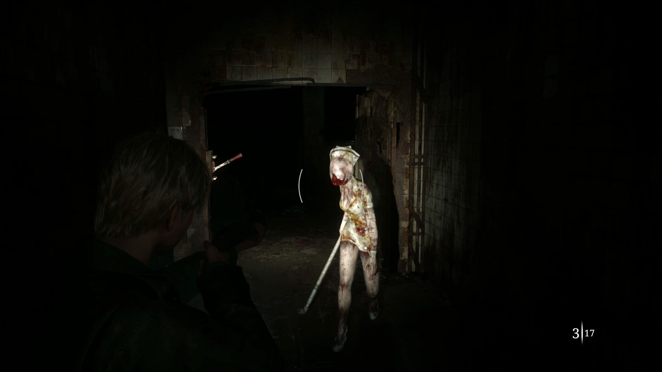 Silent Hill 2 remake review screenshot 6 Bubble Head Nurse monsters steel pipe hand