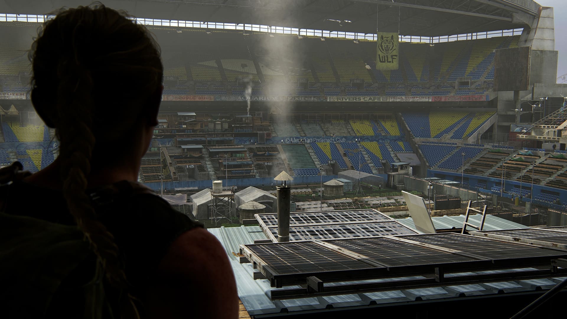 The Last of Us Part II Remastered review screenshot 10 Abby WLF in American football stadium