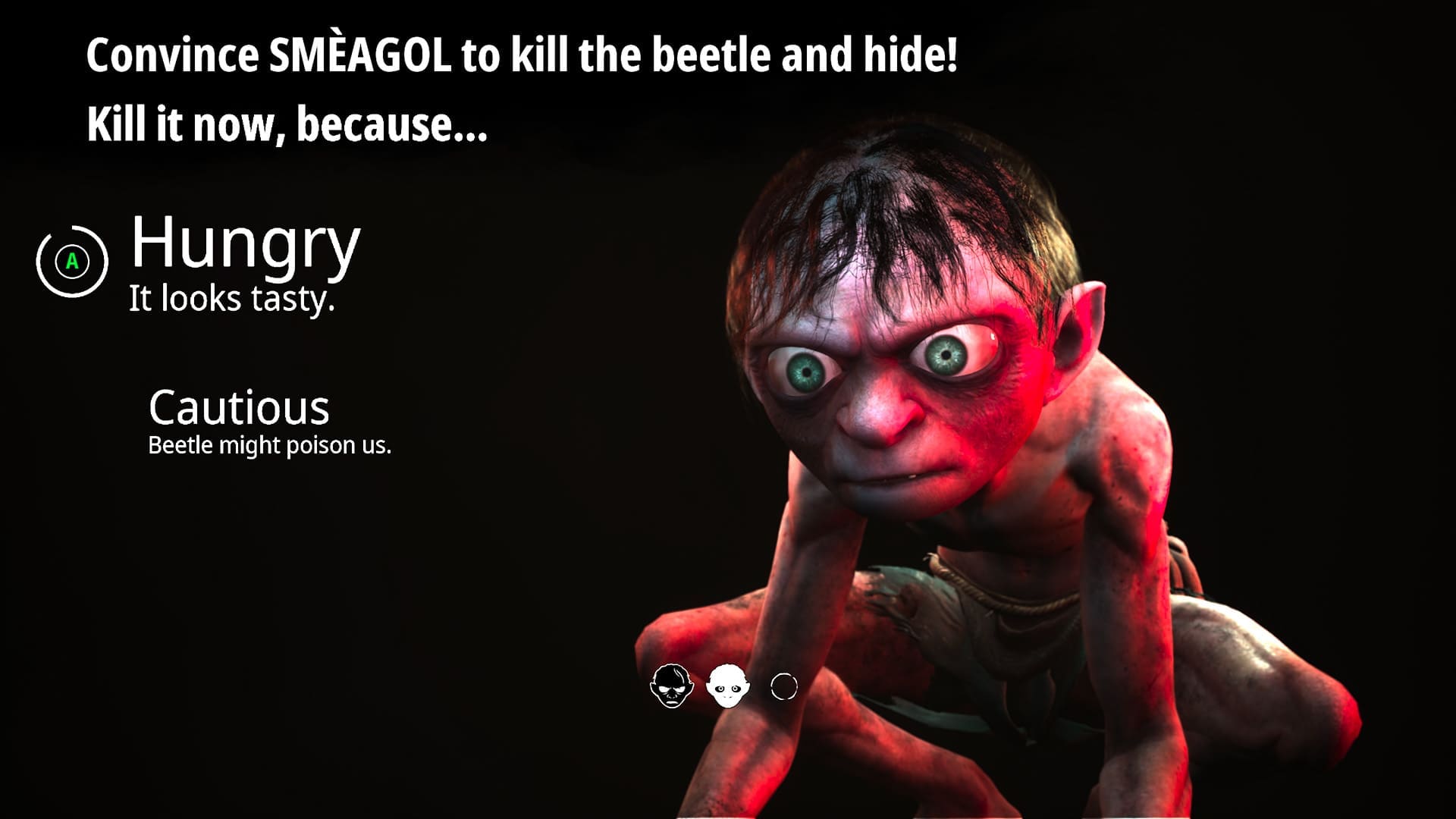 The Lord of the Rings Gollum review screenshot 5 making choices between Smeagol Gollum