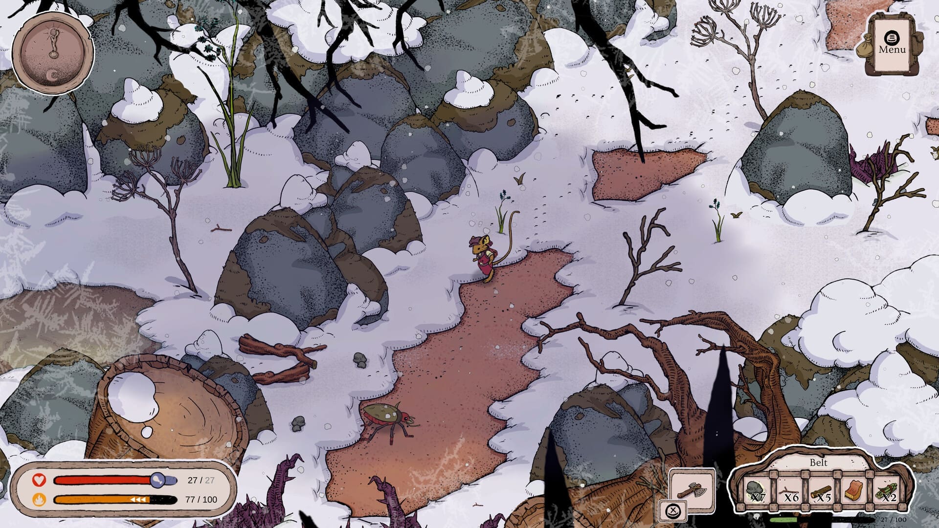 Winter Burrow gamescom 2024 preview screenshot 1 collect materials snowy forest area